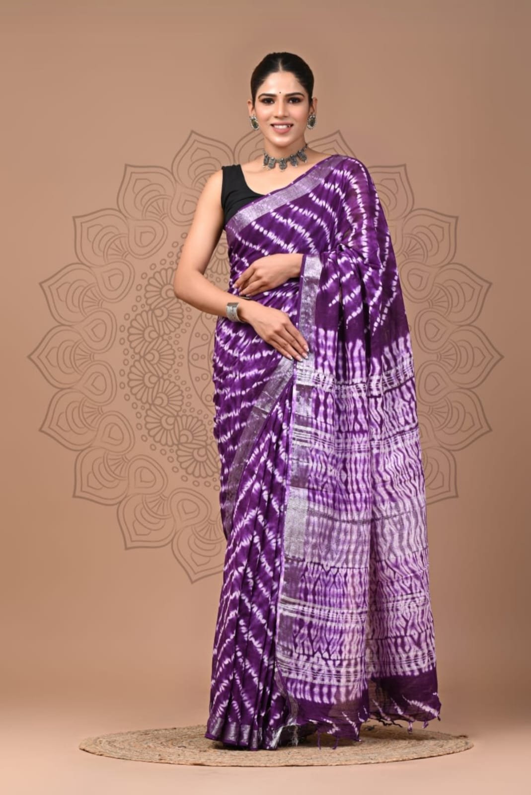 Hand Block Printed Linen Saree with Blouse